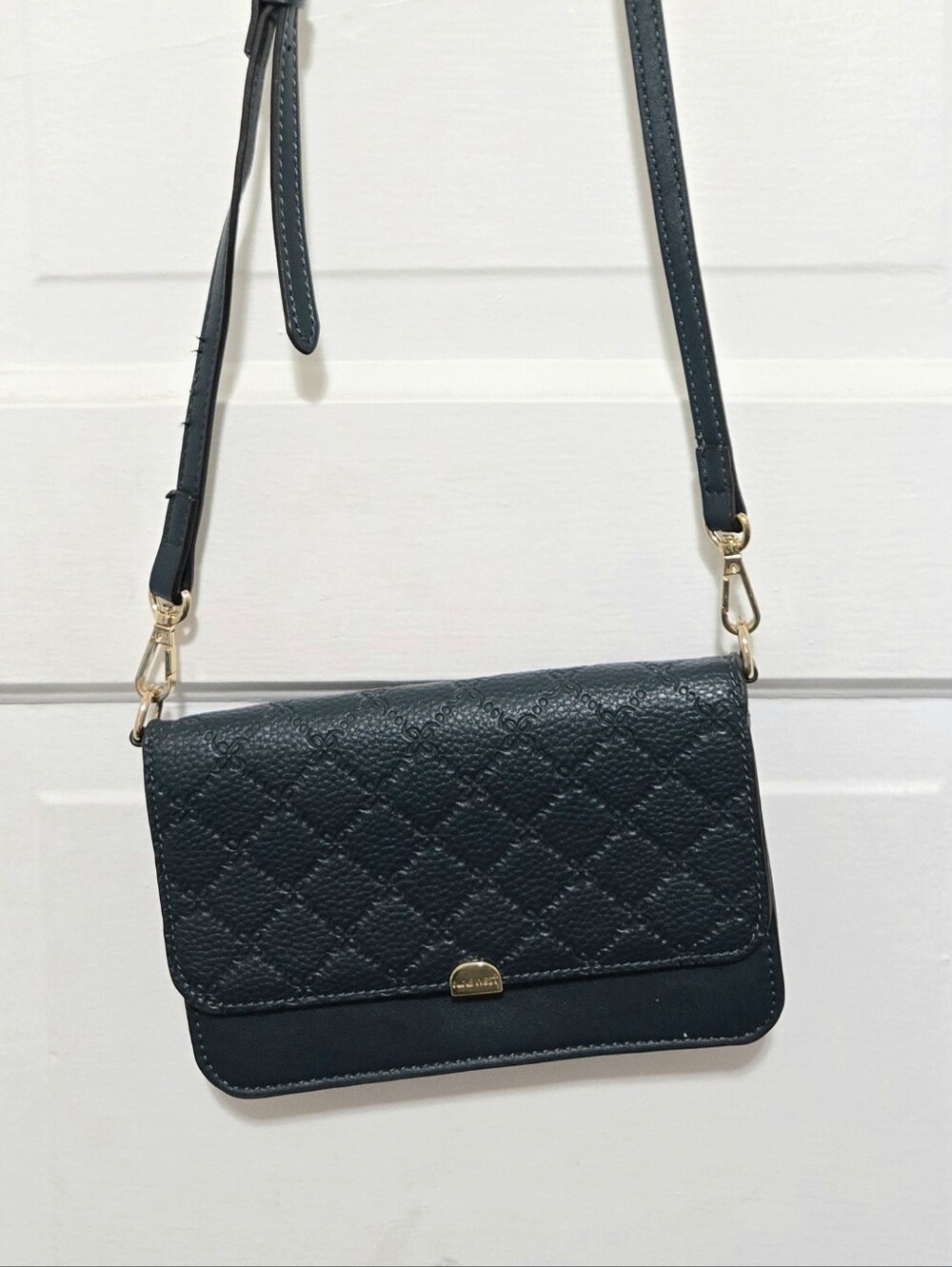 Nine West Quilted Crossbody in Dark Green with Gold Hardware